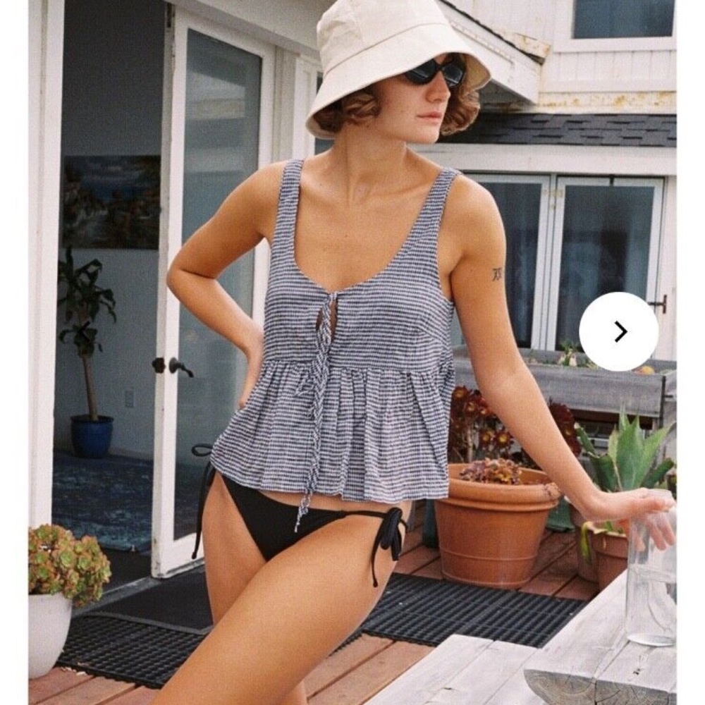Ciao Lucia Rocco top navy/white gingham size S NWT
